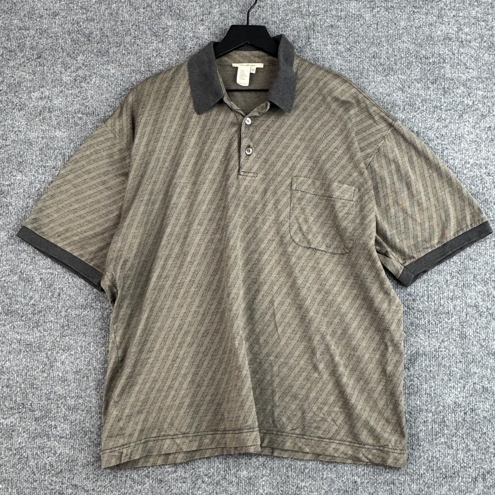 Ermenegildo Zegna Polo Shirt Men's XXL 56 Brown Herringbone Cotton Italy